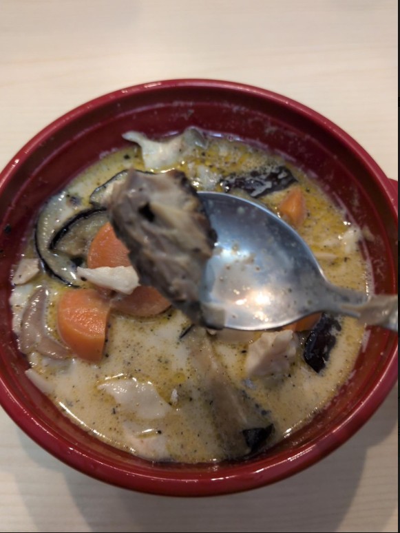 グリーンカレーの中から取り出した、身がしっかり残っている鯖